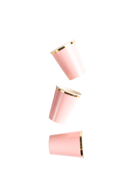 Gold Rim Paper Cups- Rose Pink (pack of 8)